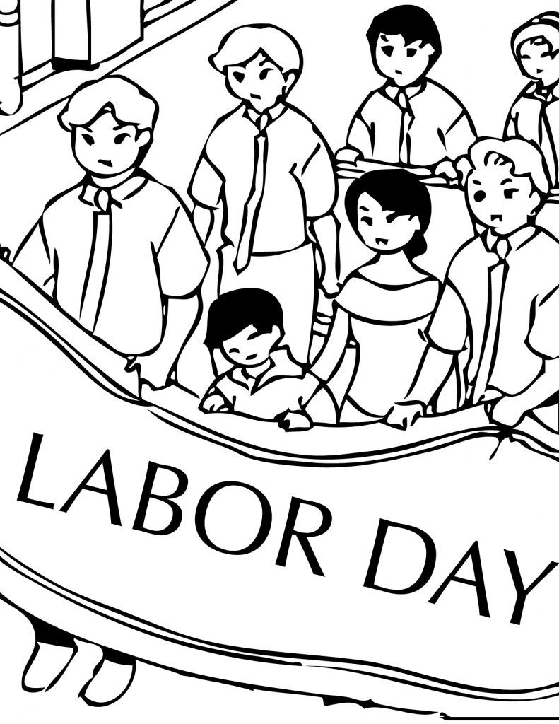 Online coloring book: Coloring book workers with labor day banner